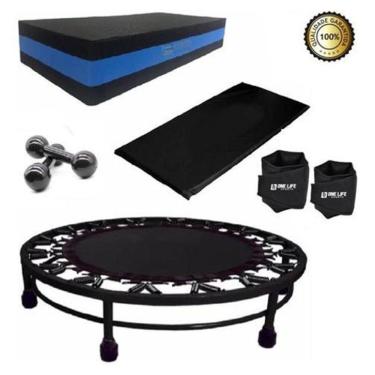 Imagem de Kit Aeróbico Mini Jump+Colchonete+Peso3Kg+Caneleira5Kg+Step