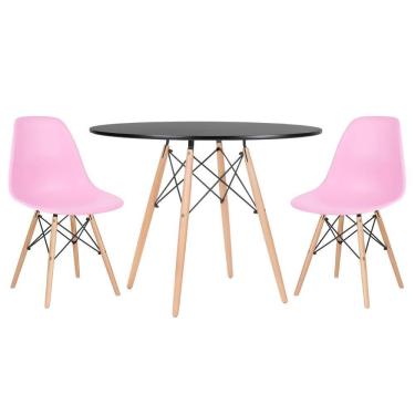 Imagem de KIT - Mesa redonda Eames 100 cm preto + 2 cadeiras Eiffel DSW