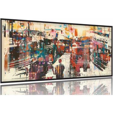 Imagem de Quadro Decorativo Abstrato Moderno Luxo 130x60 Moldura Preta 2x2
