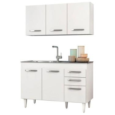 Imagem de Armário Aéreo Honduras e Balcão Gabinete de Pia Suécia 120cm Branco - Lumil Móveis