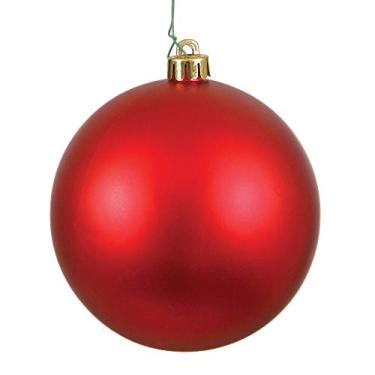 Imagem de Vickerman Enfeite de Natal vermelho fosco de 10 cm, plástico resistente a raios UV, conjunto de 6 para decoração de árvore de Natal – Fio floral para pendurar de forma confiável.
