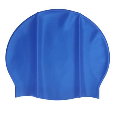 Imagem de Touca de natação de cabelo comprido, touca de natação de silicone adulto à prova d'água mais grossa para piscina Azul