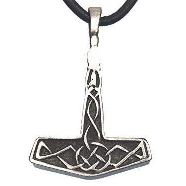 Imagem de Trilogy Jewelry Martelo de Estanho Thor com Pingente Viking Mjolnir de Nó Celta, Colar de Couro