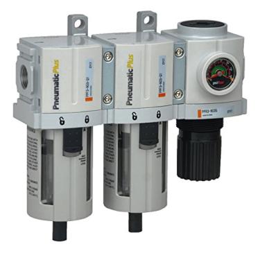 Imagem de PneumaticPlus PPC3C-N03G 3 Stage Air Sistema de Secagem - Particulate Air Filter, filtro coalescente e pressão de ar Regulador Combo 3/8" NPT, Poly Tigela, Drenagem Manual, Mostrador Incorporado