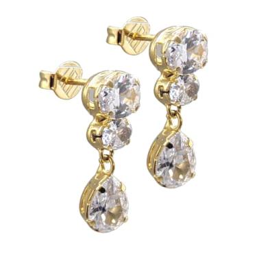 Imagem de Brinco Feminino Folheado a Ouro Cravejado de Pedras de Zircônias em Caixa de Luxo