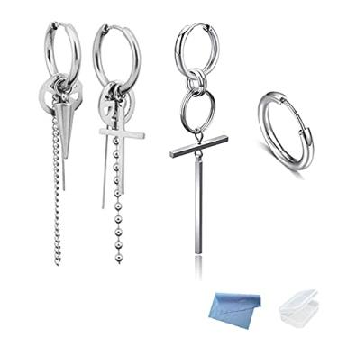 Imagem de XHBTS Brincos de cruz da paz e brincos de argola de cruz longa assimétricos punk joias presentes para mulheres com mini pano e mini caixa, Aço inoxidável, Aço inoxidável