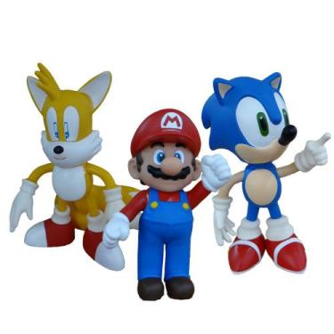 Imagem de Kit 3 Bonecos Grandes Super Mario, Sonic Azul E Tails - Super Size Fig