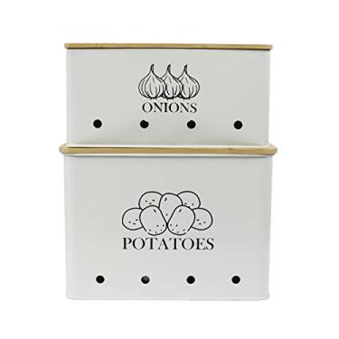 Imagem de Vasilhas de armazenamento para cozinha de cebola de batata, cesto de armazenamento para cozinha, conjunto de 2 unidades, batata, caixa de armazenamento de batata, armazenamento e longa vida útil com orifícios de armazenamento de lata aerada - branco
