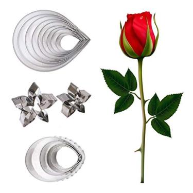 Imagem de 18 peças de molde de flor de goma Austin rosa pétala de calyx cortador de folhas conjunto de modelador de açúcar para decoração de bolo, chocolate, sabão, pasta de goma