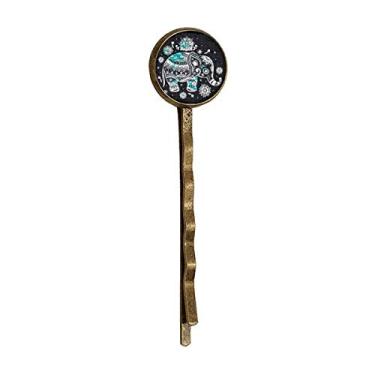 Imagem de Nation Elefante Flor Preto Azul Animal Retro Metal Cabelos Grampo