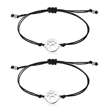Imagem de Jewanfix Pulseira unissex com estampa de pata, pulseiras combinando à distância, presentes de amizade feitos à mão para casais de melhor amigo, 2 peças, common-use sizes, Corda de Cera, Não conhecido