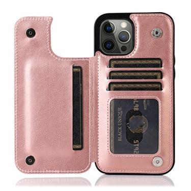 Imagem de Capa de couro de luxo para iPhone 14 13 12 Mini 11 Pro XR X XS Max 8 7 6 6s Plus 5 5S SE 2020 2022 Carteira Suporte de telefone Capa de telefone, ouro rosa, para iPhone 13 Pro 6.1 polegadas
