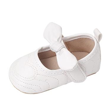 Imagem de Sapatos infantis para meninas com laço para os primeiros passos, sola macia, respirável, sapatos de princesa, roupas para meninas, Branco, 0-6 Meses