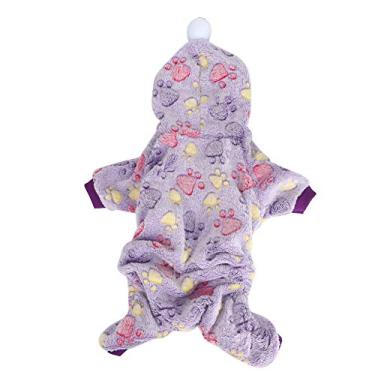 Imagem de OKJHFD 6 tamanhos Tecido de flanela Roupas para cães, Bonito Macio Engrossar Macacão Quente Pijamas Roupas para Cães Gatos Pequenos Animais (2 Cores)(L-purple)