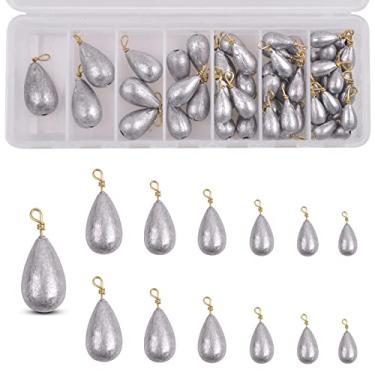 Imagem de JSHANMEI – Conjunto de pias para pesos de pesos de fundição de baixo com anel de pesca em forma de gota de água 7 tamanhos 54 peças