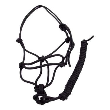 Imagem de Cabresto Sete Nós Preto De Corda Poli Maciça Reforçada Para Cavalos