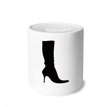Imagem de DIYthinker Padrão simples de botas altas pretas contornadas caixa de dinheiro caixa de cerâmica porta-moedas presente de cofrinho