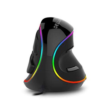 Imagem de DeLUX Mouse Ergonômico RGB com Fio, Mouse Vertical Grande com 6 Botões Programáveis, Descanso de Pulso Removível, 4000DPI, Reduzir o Descanso do Pulso (M618Plus RGB-Preto)