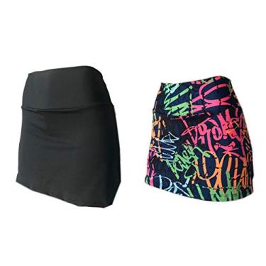 Imagem de KIT 2 Shorts Saia Plus Size Suplex Cós Alto Estampada ou Lisa PRETO-30A G3