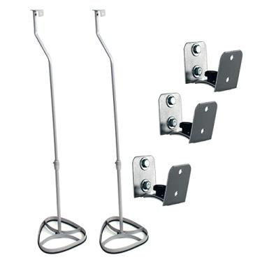 Imagem de Kit 3 Suportes Parede + 2 Pedestais Para Caixa Acústica Som Home Theater Conjunto Universal - Cinza