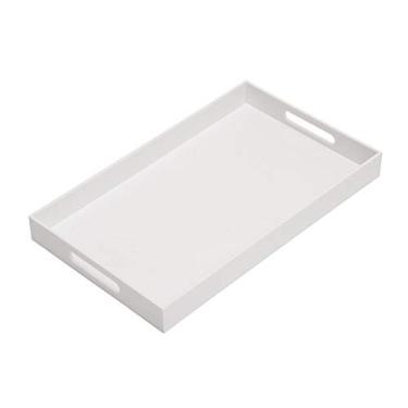 Imagem de KEVLANG Bandeja de servir de acrílico resistente branco brilhante com alças - 30 x 50 cm - aperitivo de café da manhã-cozinha organizador de gaveta de maquiagem - bandeja decorativa otomana para mesa