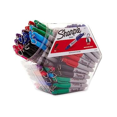 Imagem de SHARPIE Mini marcadores permanentes, ponta fina, cores sortidas, recipiente de 72 unidades