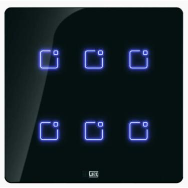 Imagem de Interruptor Touch Inteligente 6 Botoes WI-FI 10A + RF com Placa 4X4 WEG Home Preto.