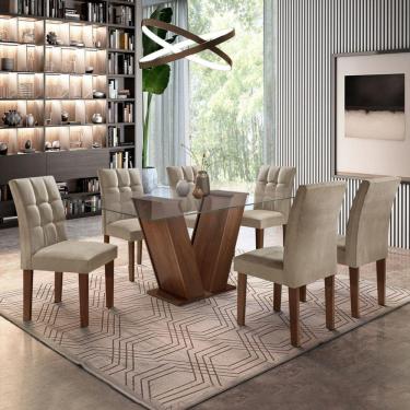 Imagem de Sala de Jantar Moderna Tampo de Vidro 6 Cadeiras - Vitoria-Pena - Cel Móveis