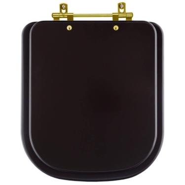 Imagem de Assento Sanitário Piano Marrom Fosco Com Ferragem Dourada para vaso Deca