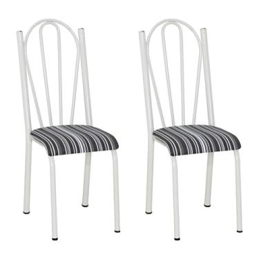 Imagem de Kit 2 Cadeiras de Cozinha Alasca Estampado Listrado Pés de Ferro Branco - Pallazio