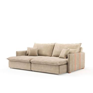 Imagem de Sofá Retrátil Sem Caixa 3 lugares Solomons Velosuede Bege 214 cm
