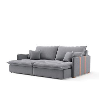 Imagem de Sofá Retrátil Sem Caixa 3 lugares Solomons Linho Cinza 214 cm