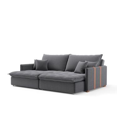 Imagem de Sofá Retrátil Sem Caixa 3 lugares Solomons Linho Grafite 214 cm