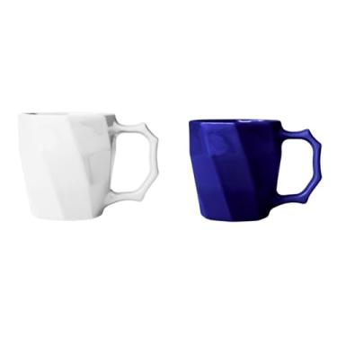 Imagem de Caneca Porcelana Cerâmica Louça lisa 260 ml Para Café Leite Chá Cores Variadas - Kit 2 unidades (Canecas Branco/Azul Marinho)