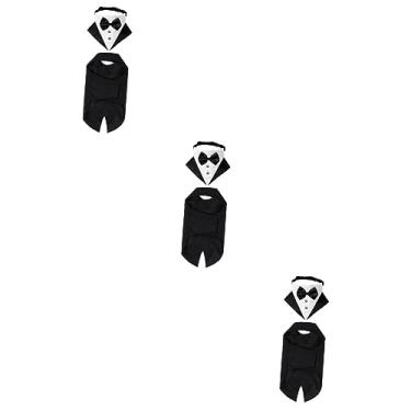 Imagem de Angoily 3 Partidas roupa de cachorro camisas de menino gravata de meninos vestidos colete para cachorro traje formal para cães triângulo smoking gravata borboleta definir roupas algodão