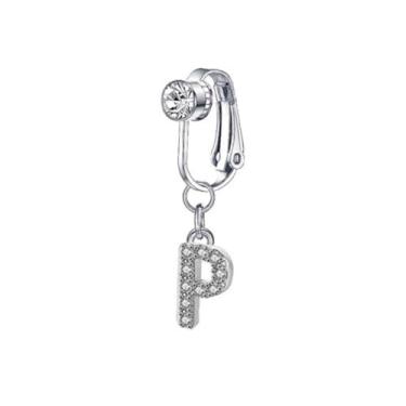 Imagem de Piercing de umbigo falso com inicial de aço inoxidável com clipe de umbigo letra A-Z prata para mulheres alfabeto inglês joias sem piercing, Metal, Zircônia cúbica