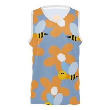Imagem de KLL Flower Bee Camiseta de basquete atlética masculina para jogar em casa e fora de casa para homens e mulheres, Abelha de flor, XXG
