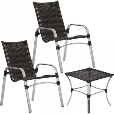 Imagem de 2 Cadeiras E Mesa Alumínio área Jardim Piscina Trama Origina Pedra Ferro