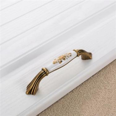 Imagem de Armário de cozinha alça de armazenamento flor de ouro cerâmica maçaneta da porta do armário antigo puxa ferragens, 7012,96mm antigo