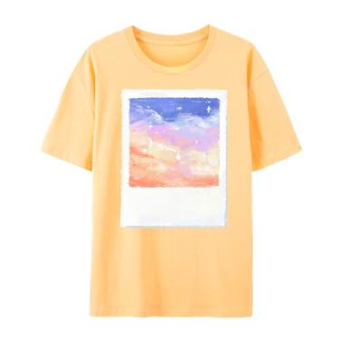 Imagem de Camisetas fofas - Sunset Graphic Shirt-Women's Men's Tiktok Trendy Fashion Tees(XP-4GG), 1 sol laranja, XXG