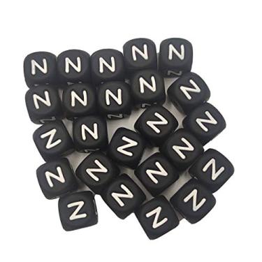 Imagem de Arakierst 50 peças de contas quadradas de silicone com letras do alfabeto 12 mm contas de pérola de silicone fazem nome para fazer joias, faça você mesmo, colar de miçangas para mãe