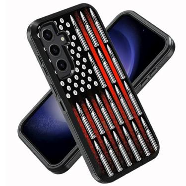 Imagem de ZXHSBROK Capa para Samsung Galaxy S24+/S24 Plus, 3 camadas resistentes à prova de choque para Samsung Galaxy S24 Plus (6,7 polegadas, 2024), bandeira americana e balas