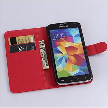 Imagem de Capa carteira para Samsung Galaxy S5 (I9600), capa carteira flip de couro PU premium com compartimento para cartão, suporte e fecho magnético [capa interior à prova de choque de TPU] compatível com
