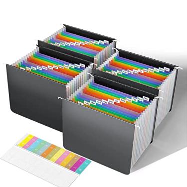 Imagem de TOPCJ Pastas de arquivo suspensas expansíveis, tamanho carta de pasta suspensa expansível de plástico, armário de arquivo, 13 bolsos sanfonados inovadores, aba alfabética, grande capacidade,