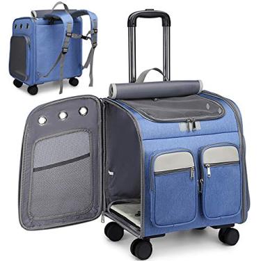 Imagem de Mochila de transporte de animais de estimação com rodas, transportador de viagem, assento de carro para cães pequenos, gatos, filhotes, mochila confortável para gatos, rodas removíveis – janelas de