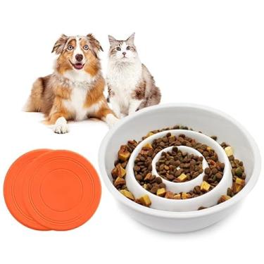 Imagem de Tigela para cães GH Ceramic Slow Feeder, 3 xícaras, 2 discos voadores para cães incluídos - Branco