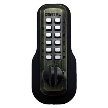 Imagem de Lockey USA Fechadura de porta digital M-210-ABDC M210 fechadura mecânica sem chave combinação dupla, latão antigo