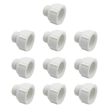 Imagem de FangKingNo 10 peças redutor de mangueira de jardim PVC acoplamento fêmea 1/5.1 cm macho para 3/10.2 cm conector adaptador de rosca fêmea para acessórios de tubulação branco