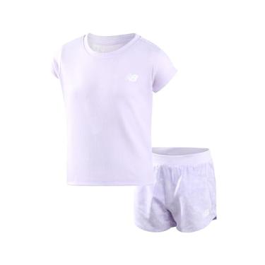 Imagem de New Balance Conjunto de shorts ativos para meninas – 2 peças de camiseta e shorts canelados – Lindo conjunto de roupa de verão para meninas, 7-12, Taro Rib Tie Dye, 7/8