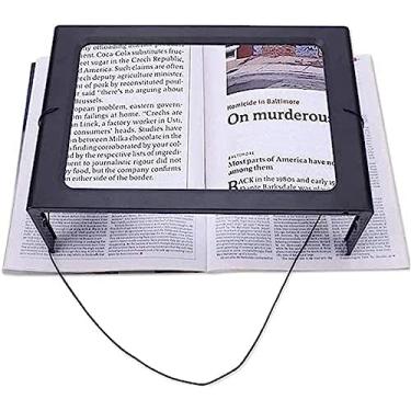 Imagem de Lupa 3X retangular A4 lupa de leitura de página inteira, grande lupa dobrável pendurada com as mãos livres com 4 luzes LED, auxílio de leitura perfeito para idosos